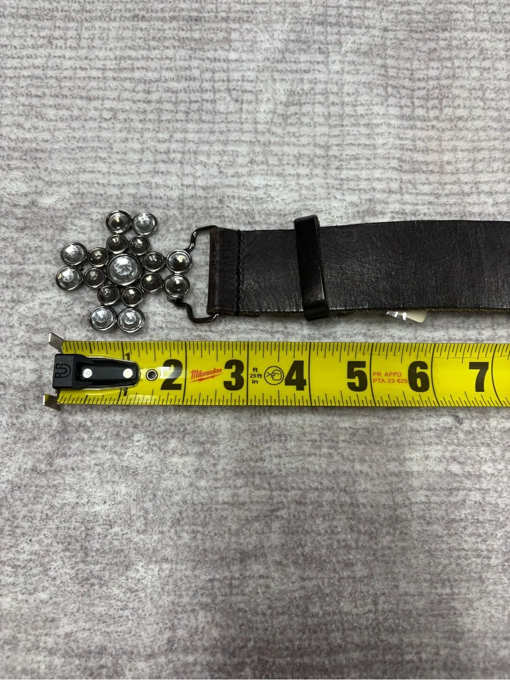 GUESS Dark Brown Genuine Leather Belt Bling  Cross Y2K Statement Women's M